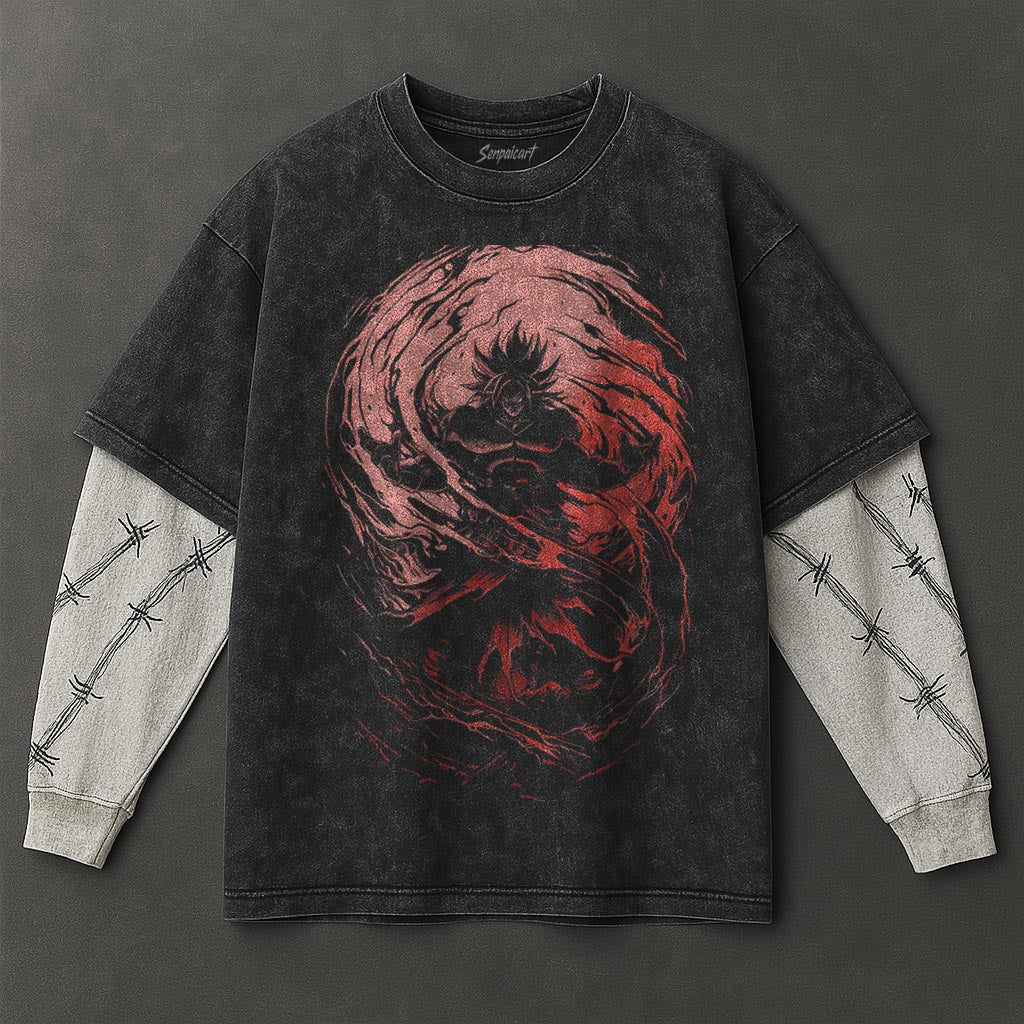 Dragon Ball Slouchy Double Sleeves Black Washed T-Shirt