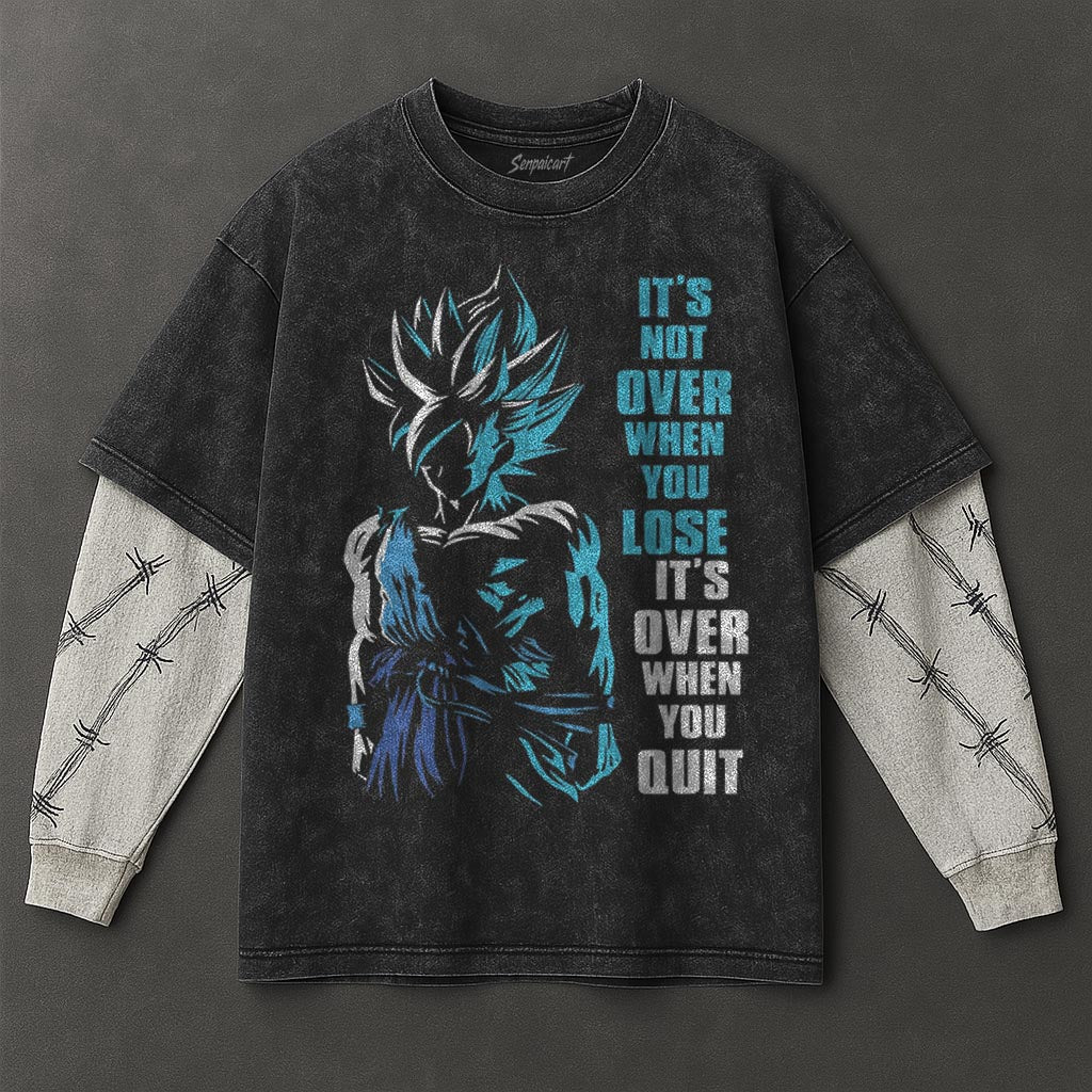 Dragon Ball Flattering Double Sleeves Black Washed T-Shirt