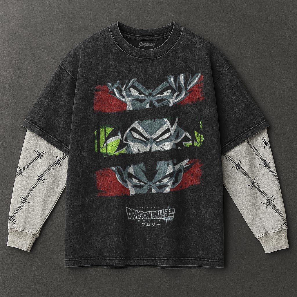 Dragon Ball Laid-back Double Sleeves Black Washed T-Shirt