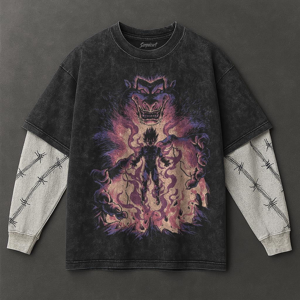 Dragon Ball Flowy Double Sleeves Black Washed T-Shirt