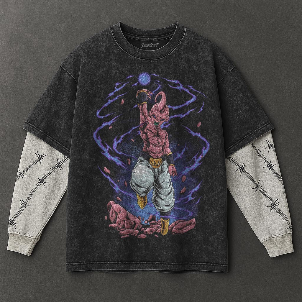 Dragon Ball Soft Double Sleeves Black Washed T-Shirt