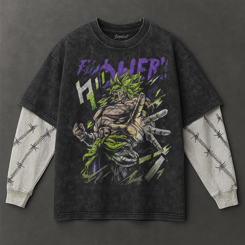 Dragon Ball Relaxed Double Sleeves Black Washed T-Shirt