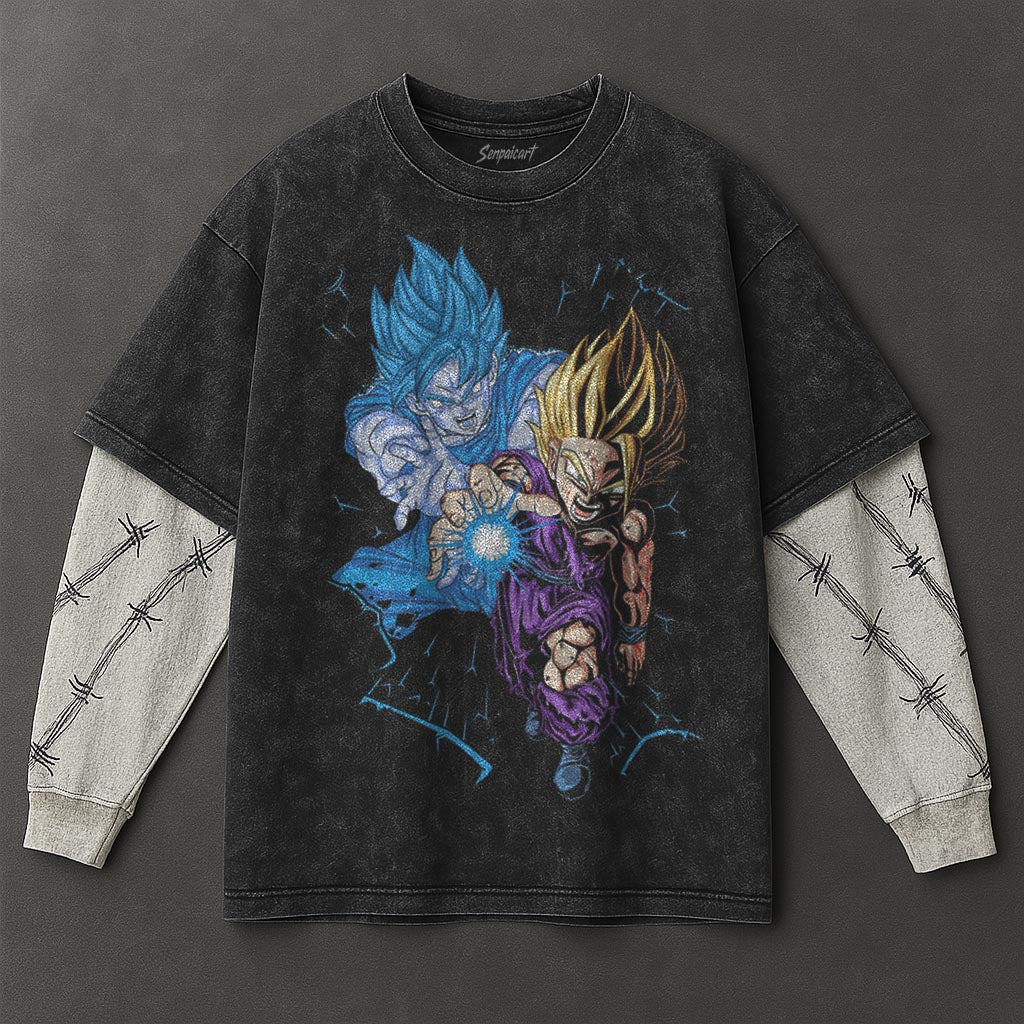 Dragon Ball Airy Double Sleeves Black Washed T-Shirt
