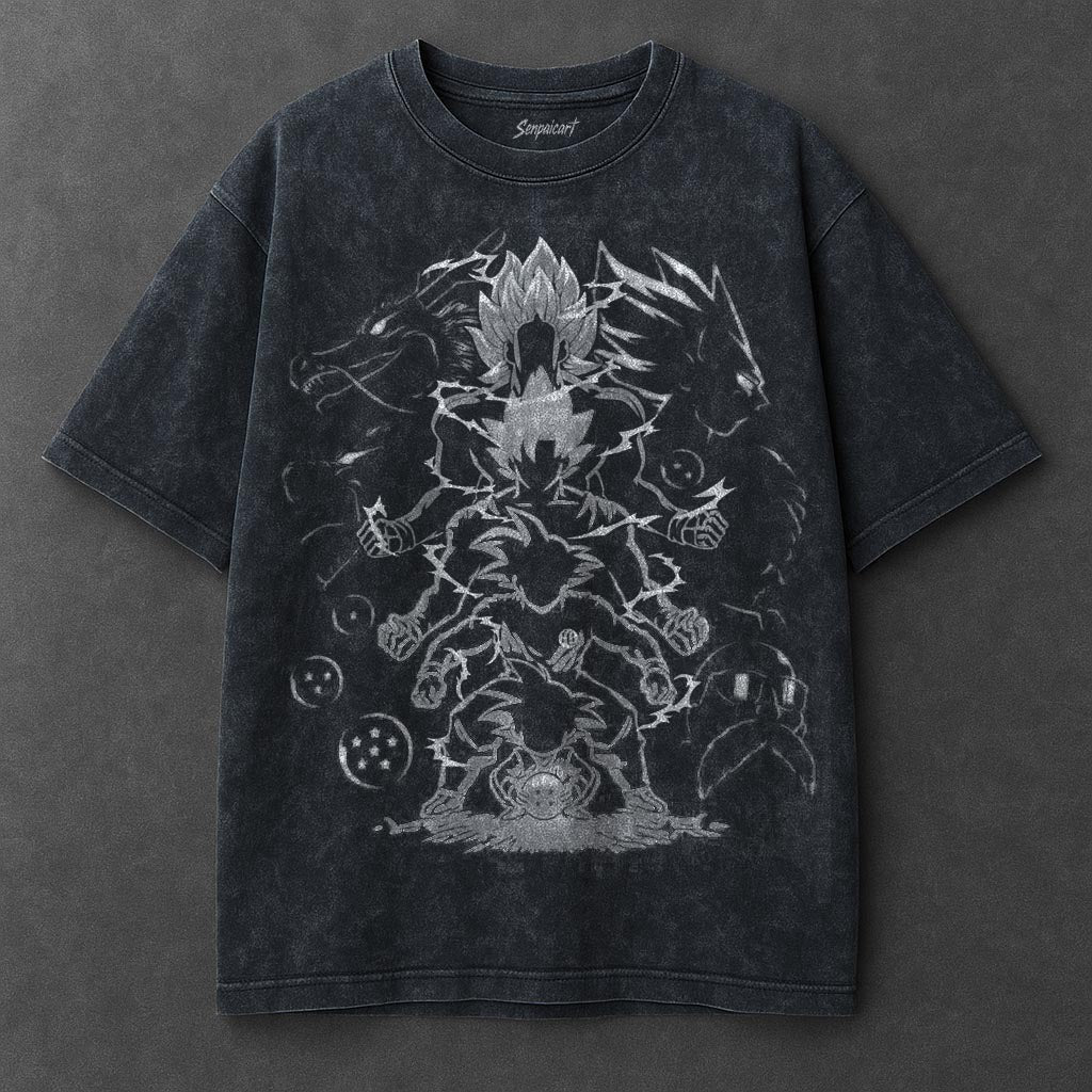 Dragon Ball Non-restrictive Navy Blue Washed T-Shirt