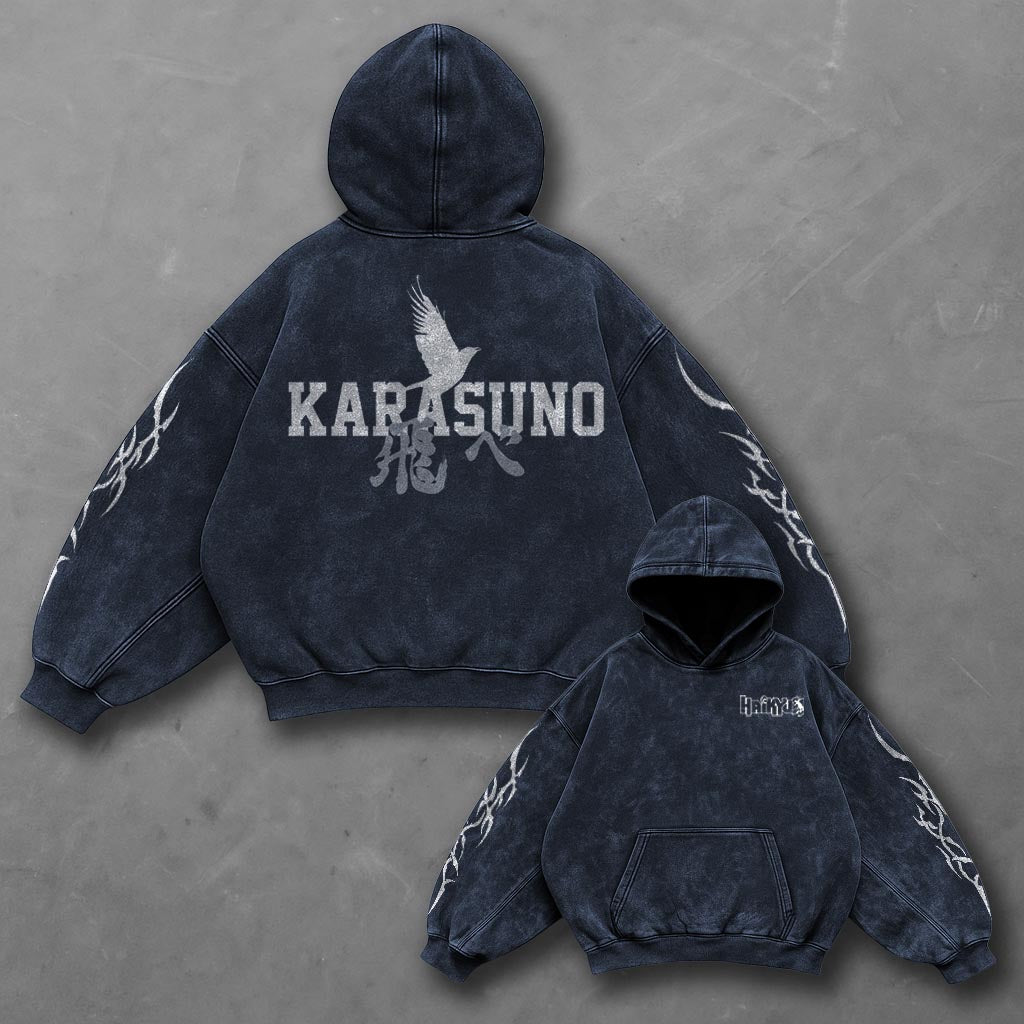 Haikyuu Premium Blue Washed Hoodie