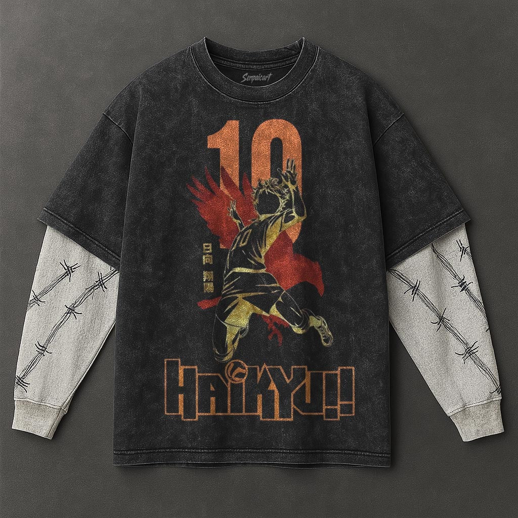 Haikyuu Premium Soft Black Double Sleeves Washed T-Shirt