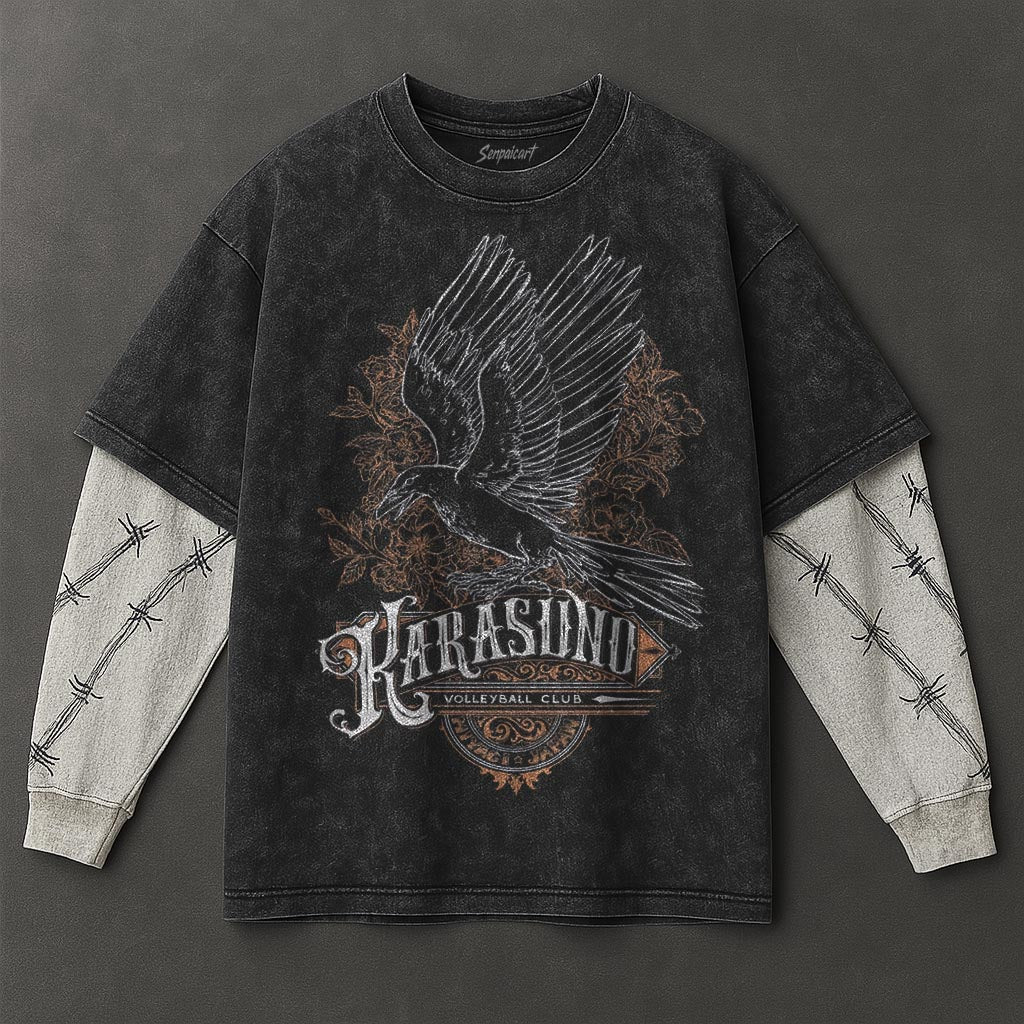 Haikyuu Premium Comfy Black Double Sleeves Washed T-Shirt