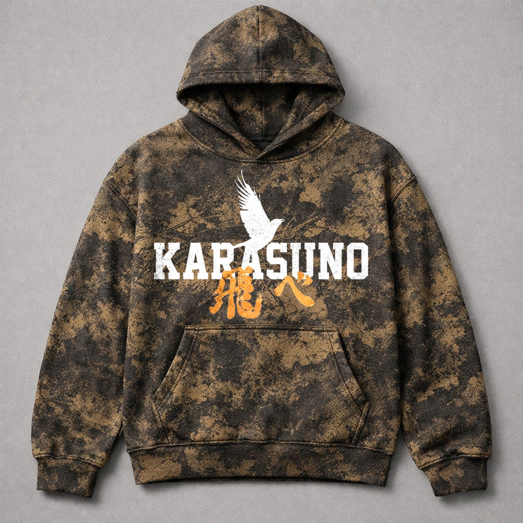 Haikyuu Karasuno Brown Camo Washed Hoodie