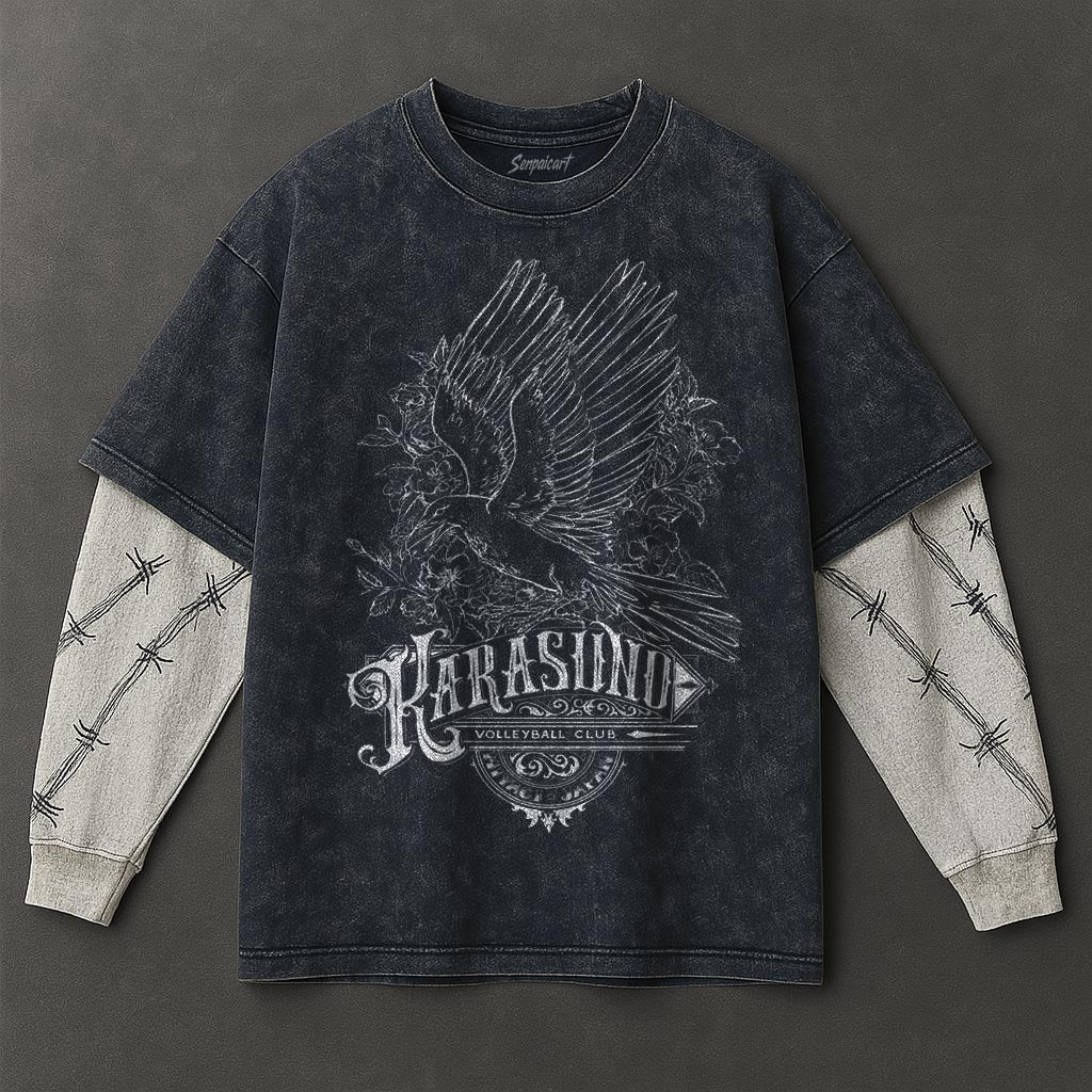 Haikyuu Premium Breezy Double Sleeves Blue Washed T-Shirt