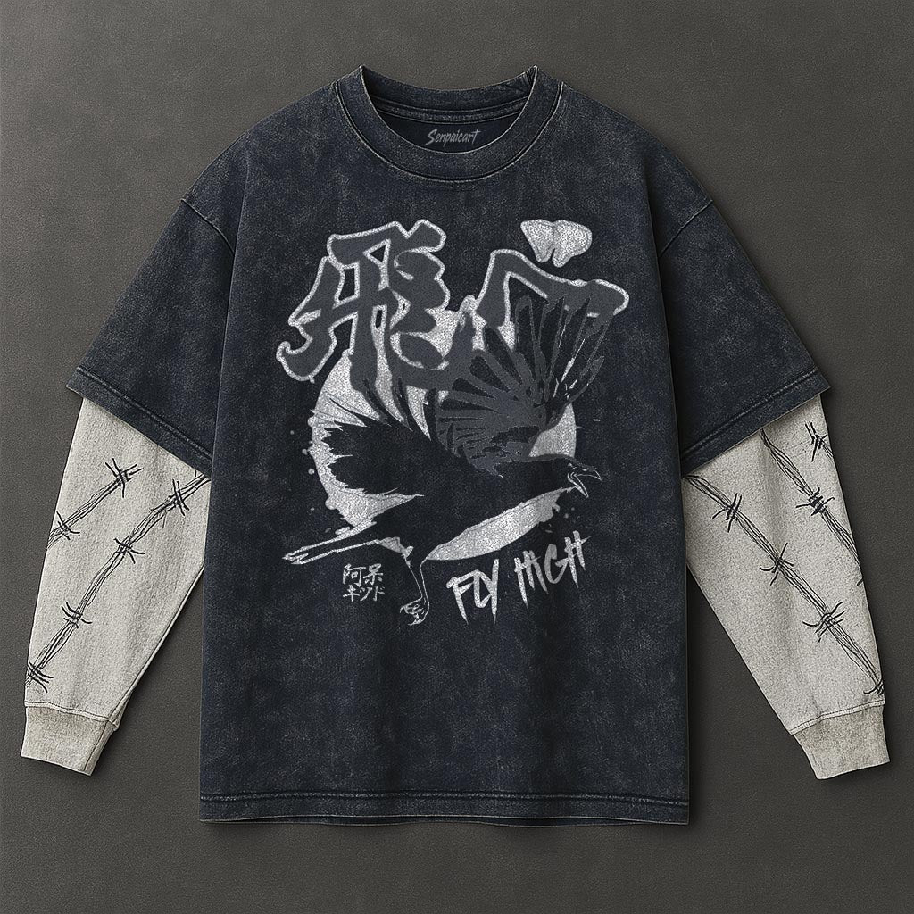 Haikyuu Premium Cozy Double Sleeves Blue Washed T-Shirt