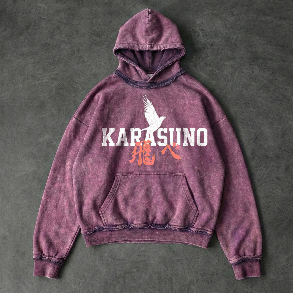 Haikyuu Karasuno Faded Plum Washed Hoodie
