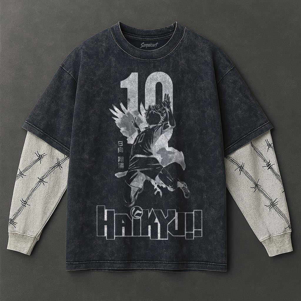 Haikyuu Premium Comfy Double Sleeves Blue Washed T-Shirt