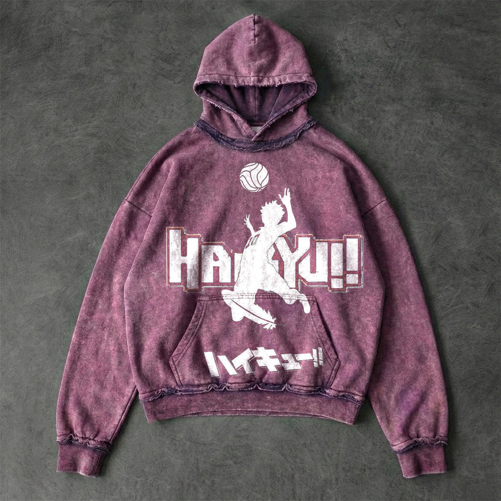 Haikyuu Game On Faded Plum Washed Hoodie
