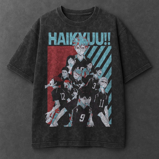 Haikyuu Premium Flowy Black Washed T-Shirt
