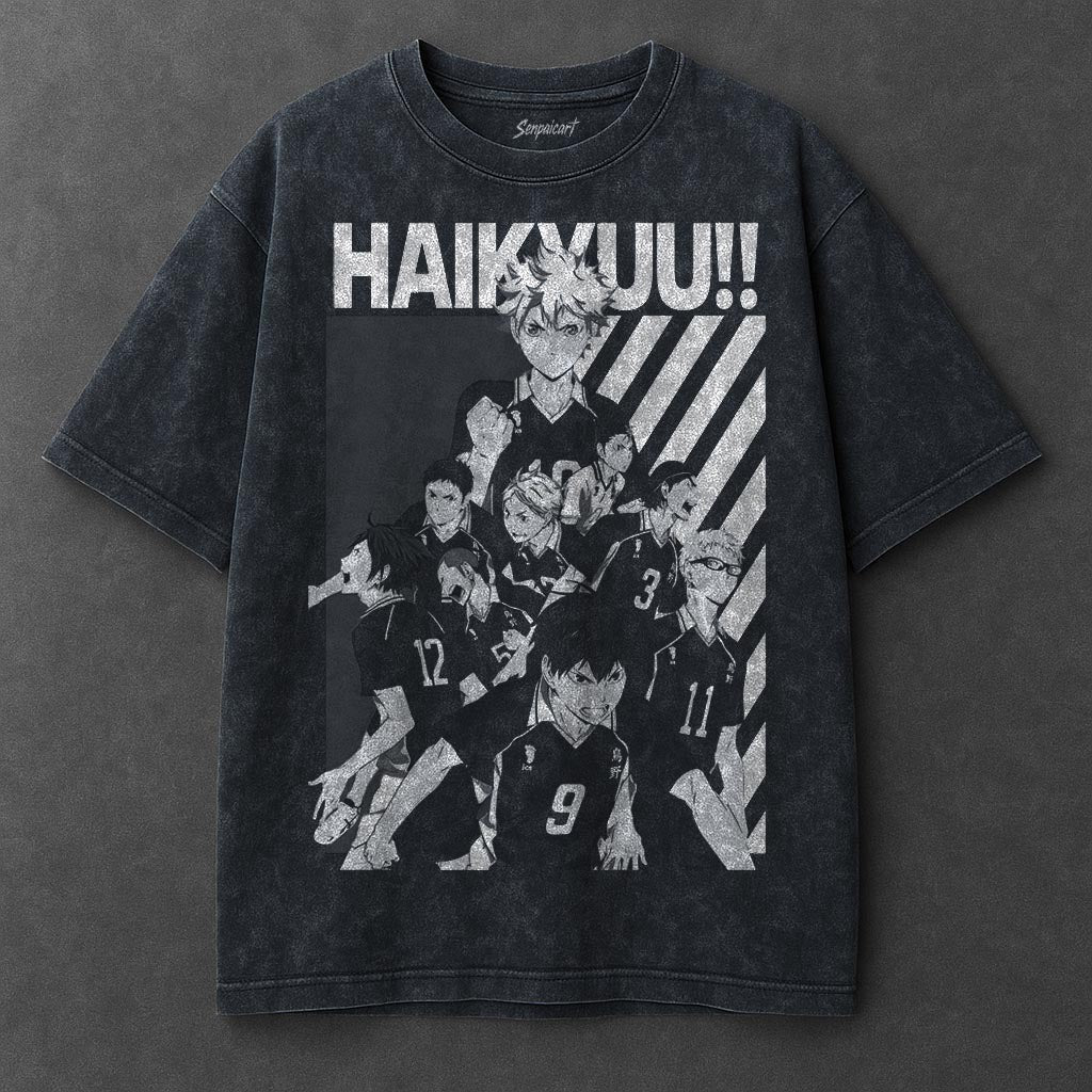 Haikyuu Premium Casual Navy Blue Washed T-Shirt