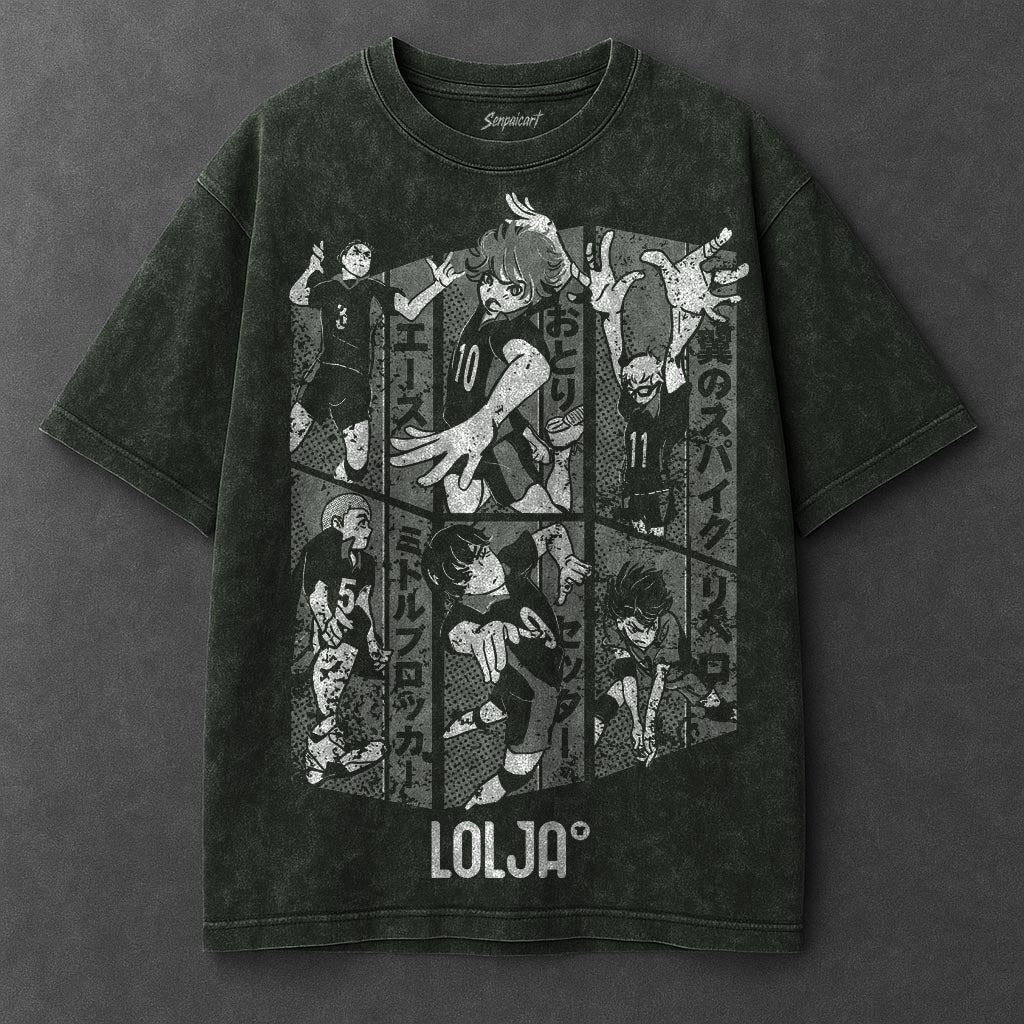 Haikyuu Premium Flowy Vintage Green Washed T-Shirt