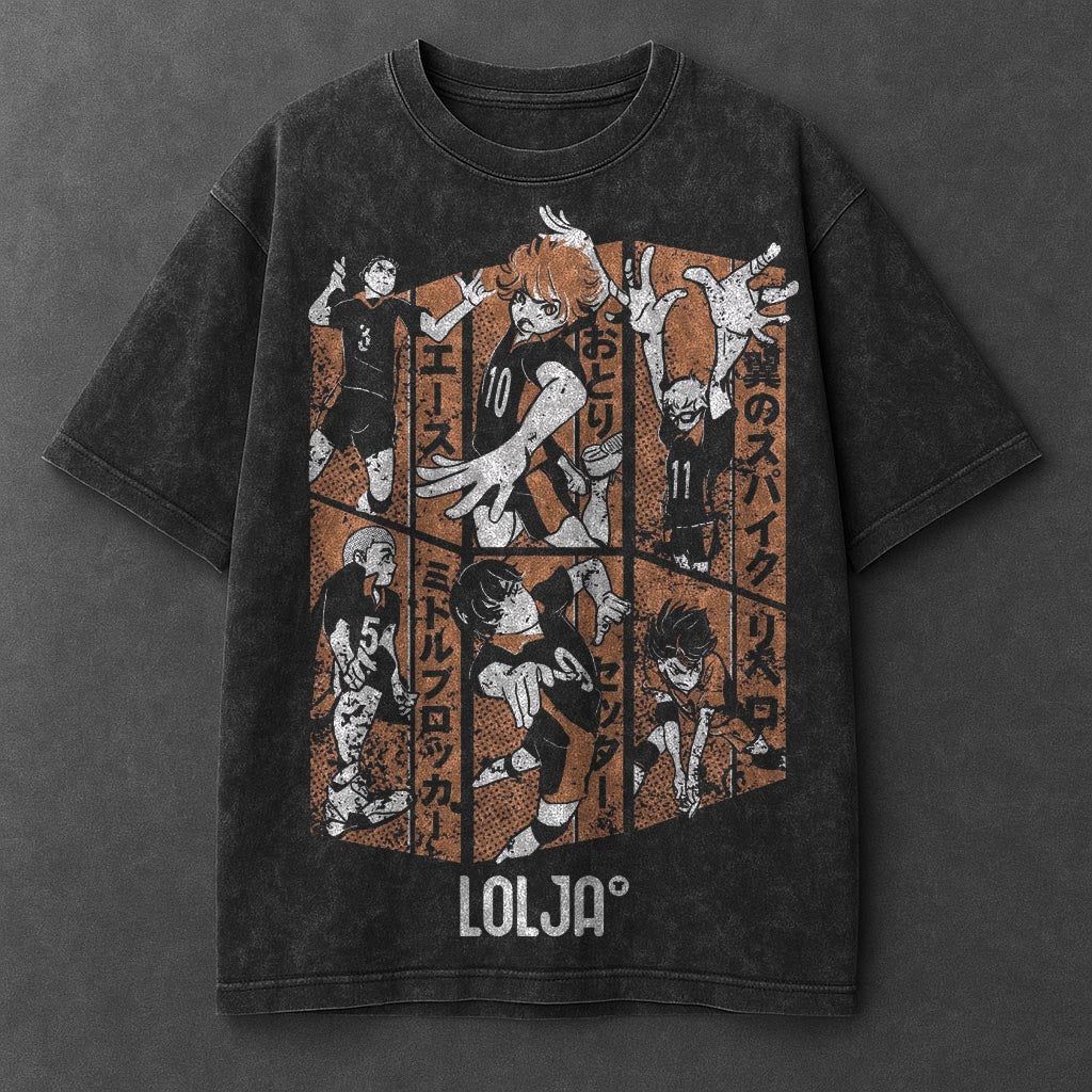 Haikyuu Premium Oversized Black Washed T-Shirt