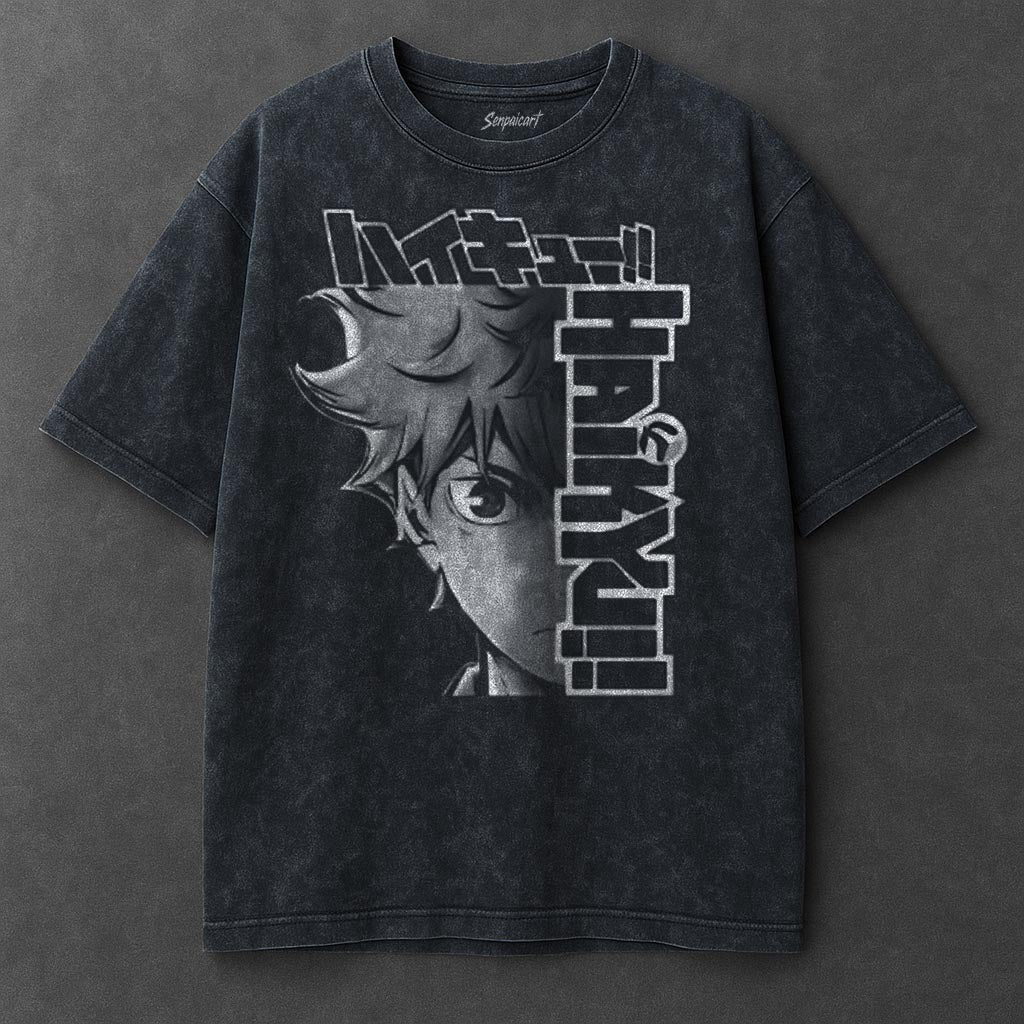 Haikyuu Premium Loose Navy Blue Washed T-Shirt