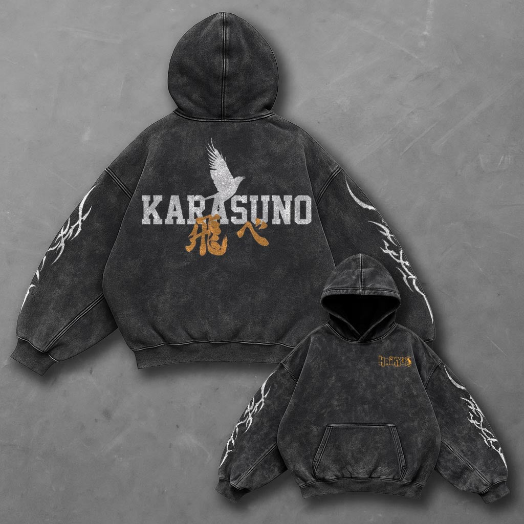 Haikyuu Oversized Sleek Black Washed Hoodie