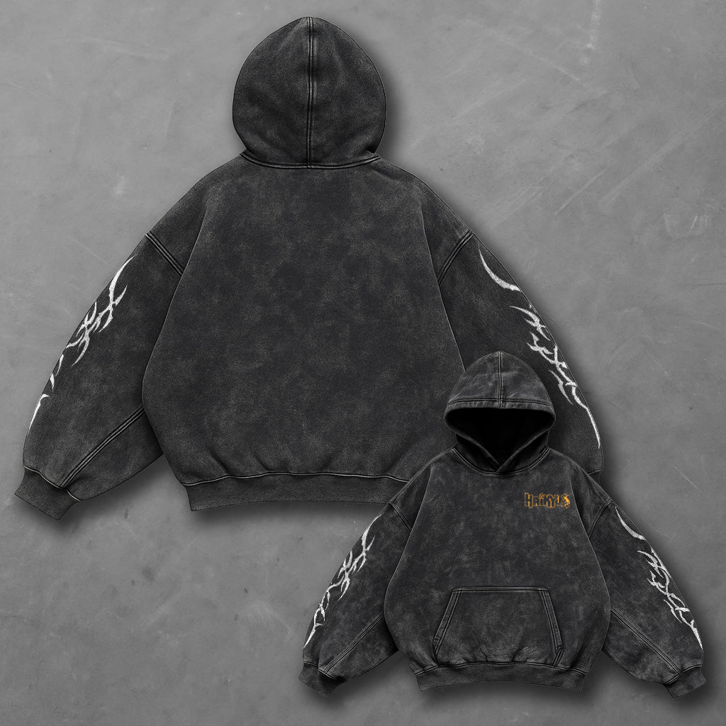 Haikyuu Oversized Bold Black Washed Hoodie