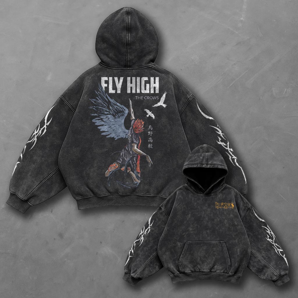 Haikyuu Oversized Premium Black Washed Hoodie