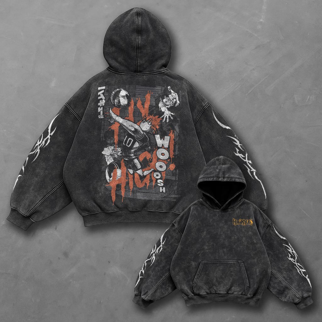 Haikyuu Oversized Classic Black Washed Hoodie
