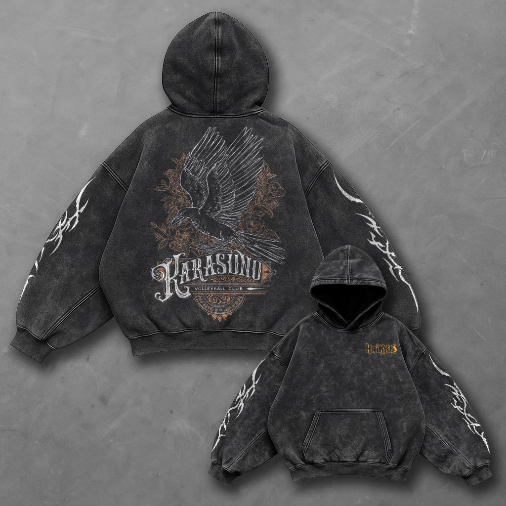 Haikyuu Oversized Timeless Black Washed Hoodie