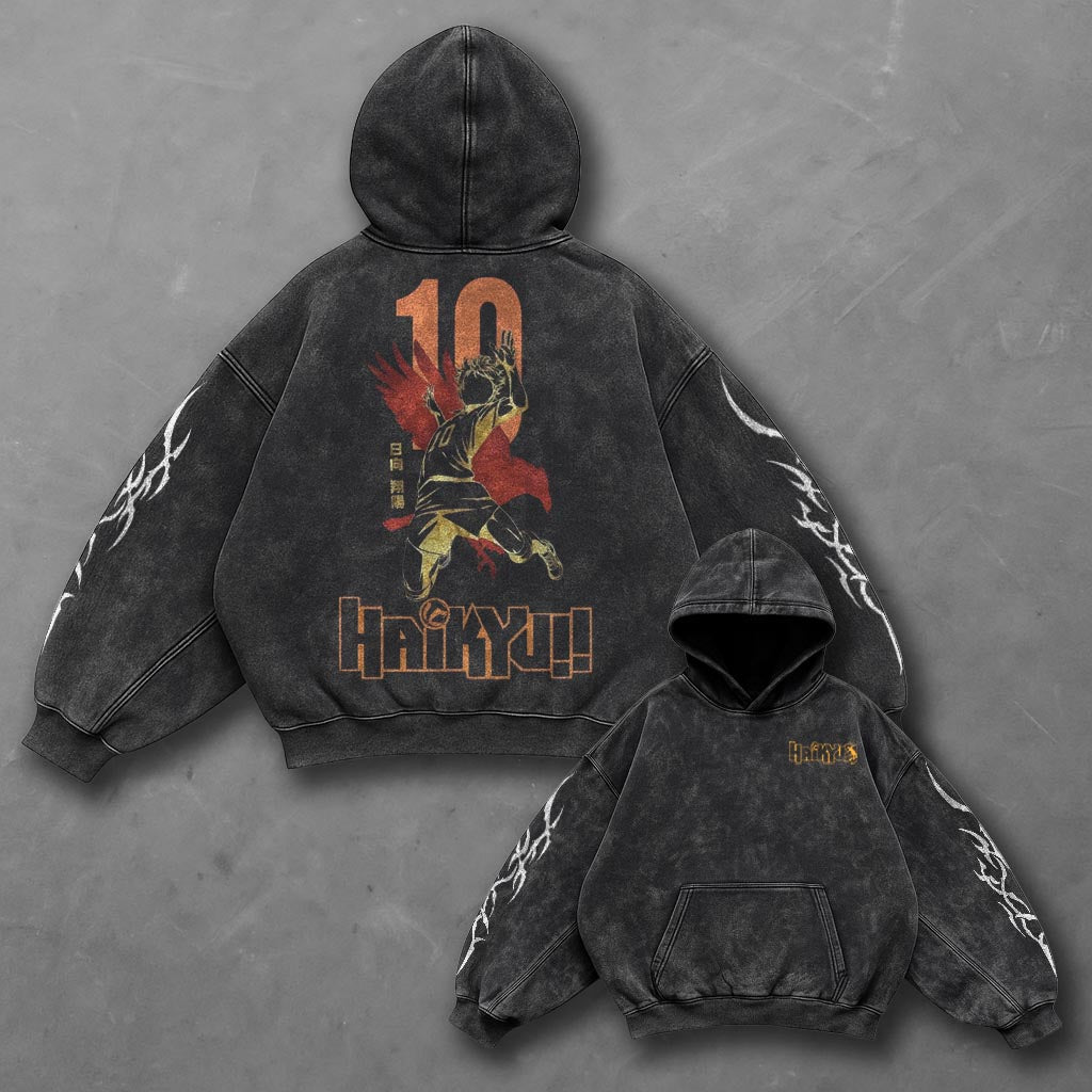 Haikyuu Oversized Minimal Black Washed Hoodie