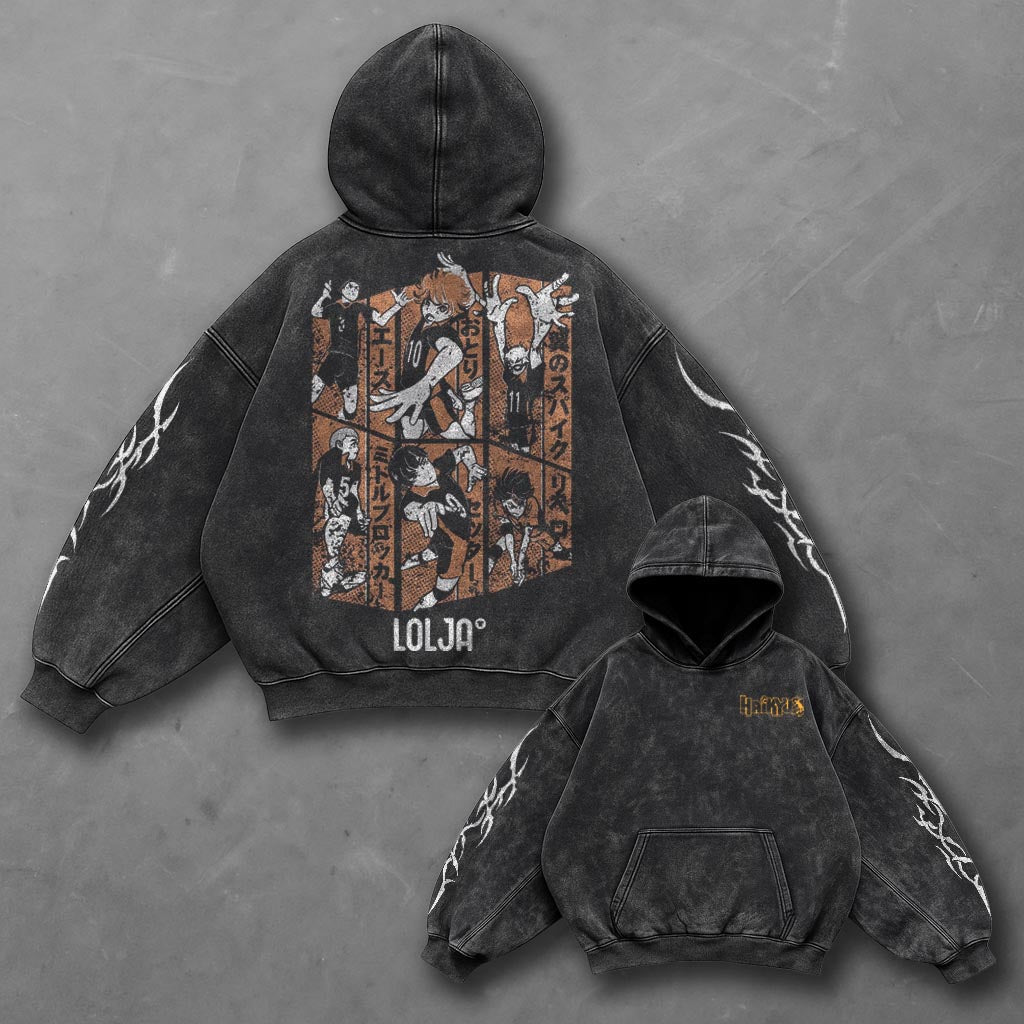 Haikyuu Oversized Modern Black Washed Hoodie