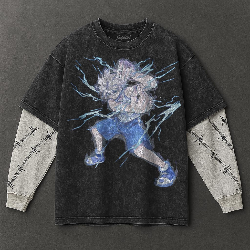 Hunter x Hunter Premium Comfy Black Double Sleeves Washed T-Shirt