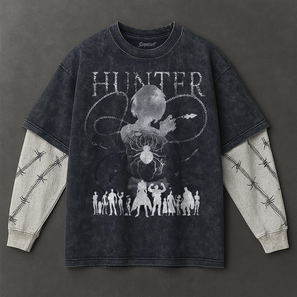 Hunter x Hunter Premium Extended Double Sleeves Blue Washed T-Shirt
