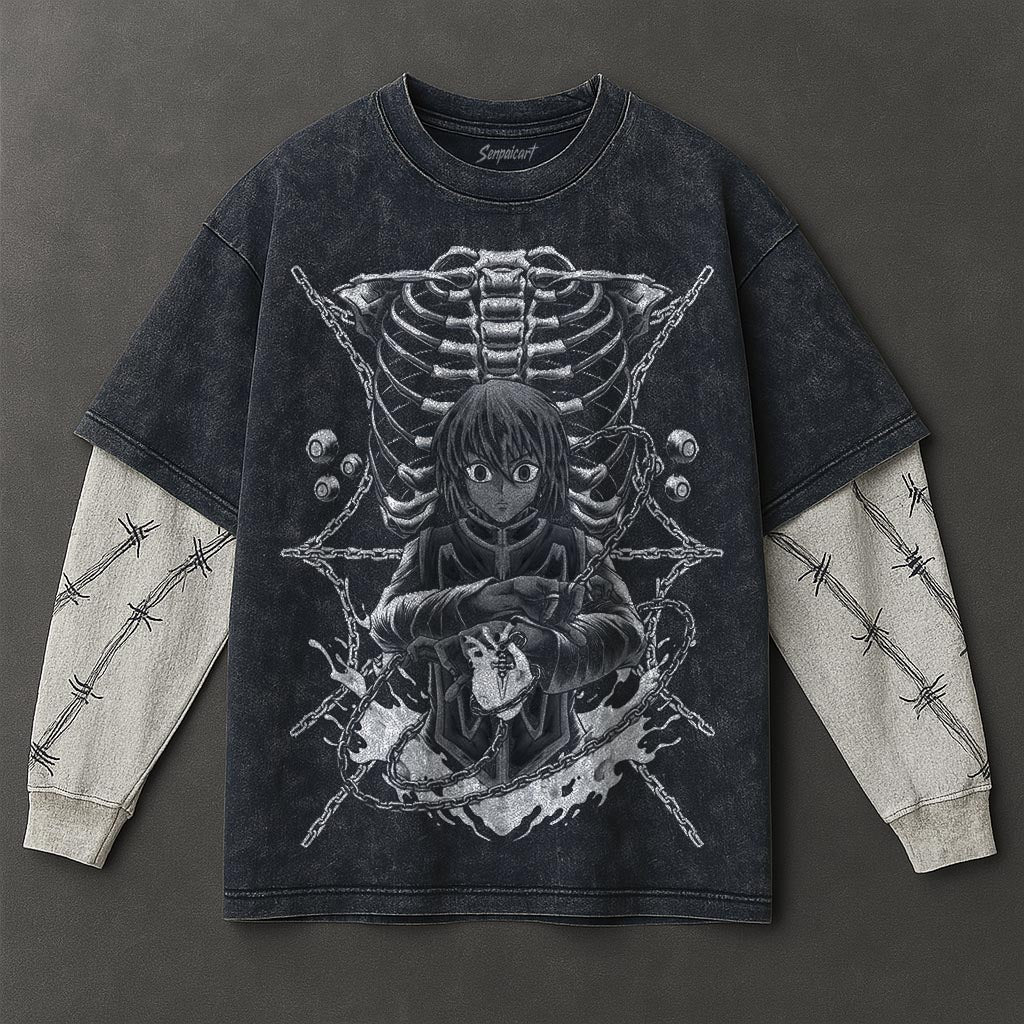 Hunter x Hunter Premium Breezy Double Sleeves Blue Washed T-Shirt