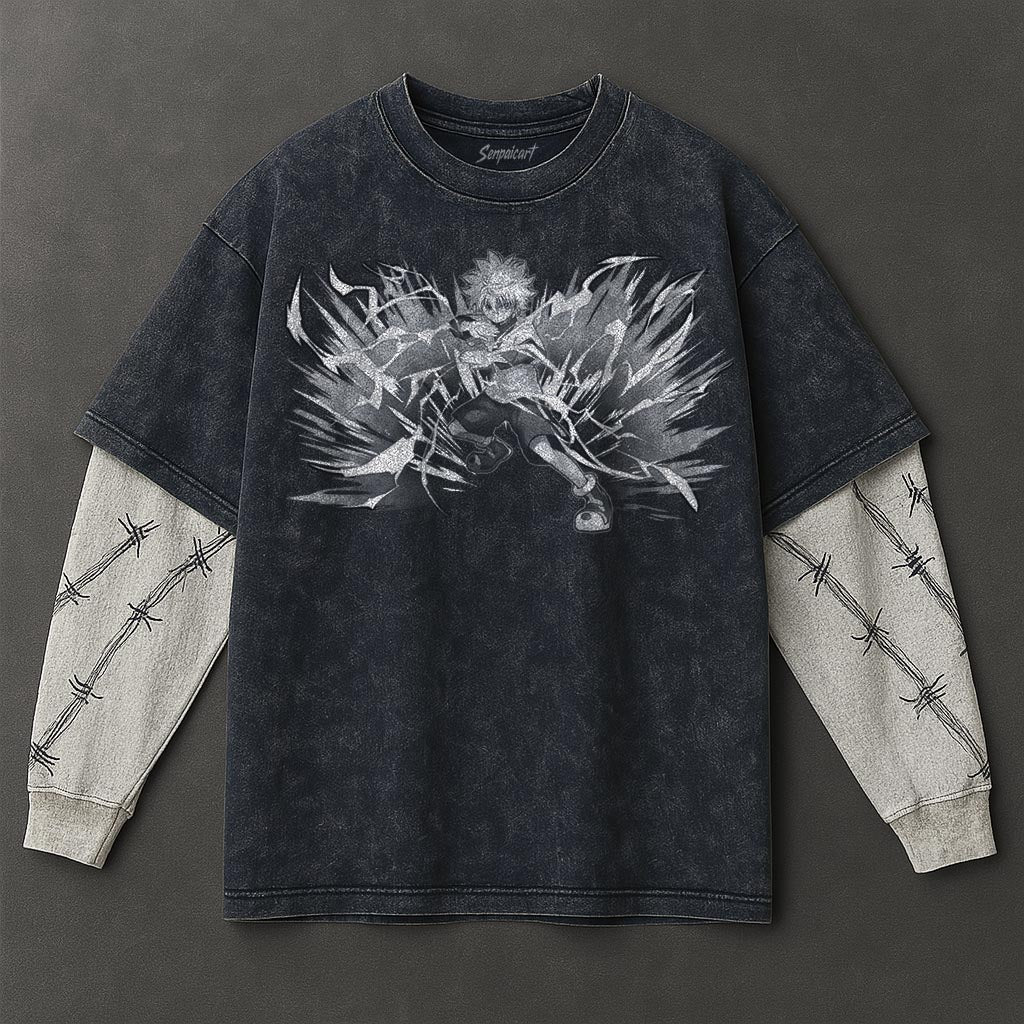 Hunter x Hunter Premium Elongated Double Sleeves Blue Washed T-Shirt