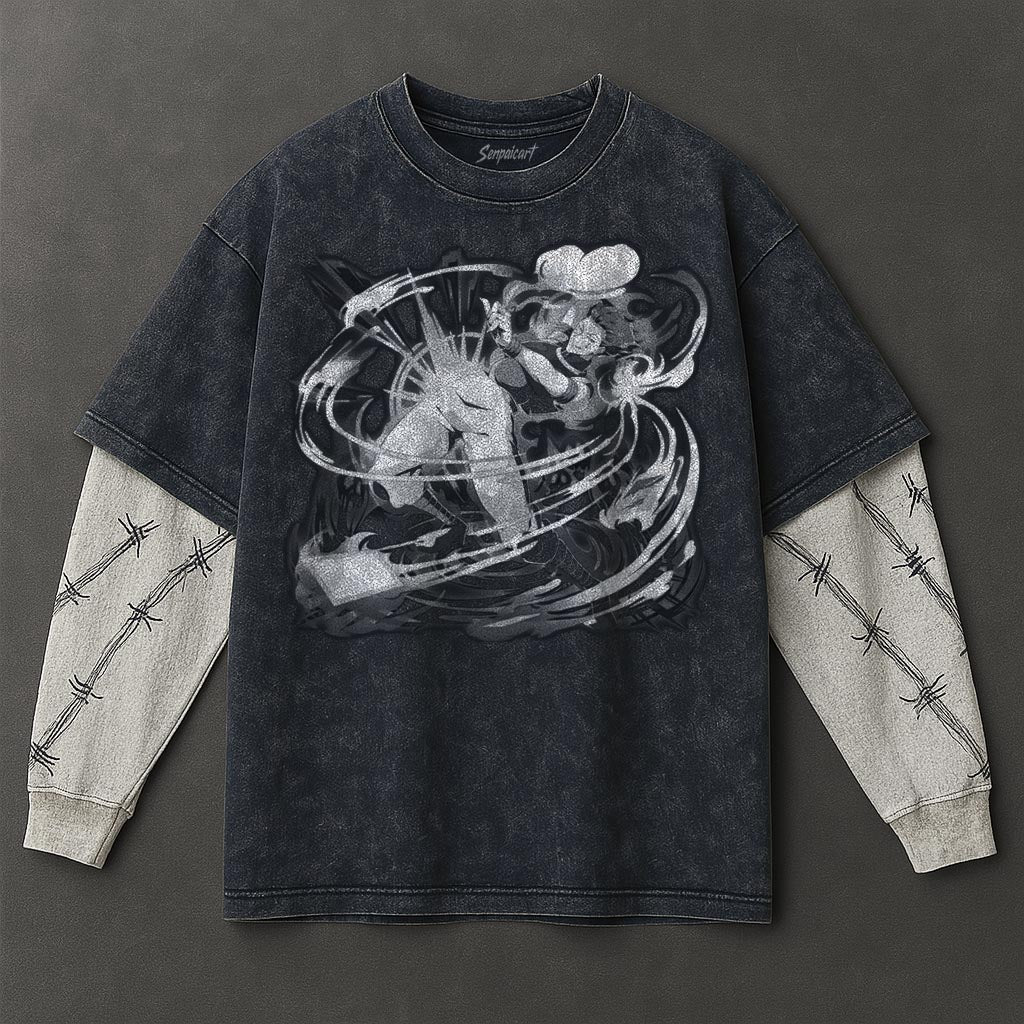 Hunter x Hunter Premium Modern Double Sleeves Blue Washed T-Shirt