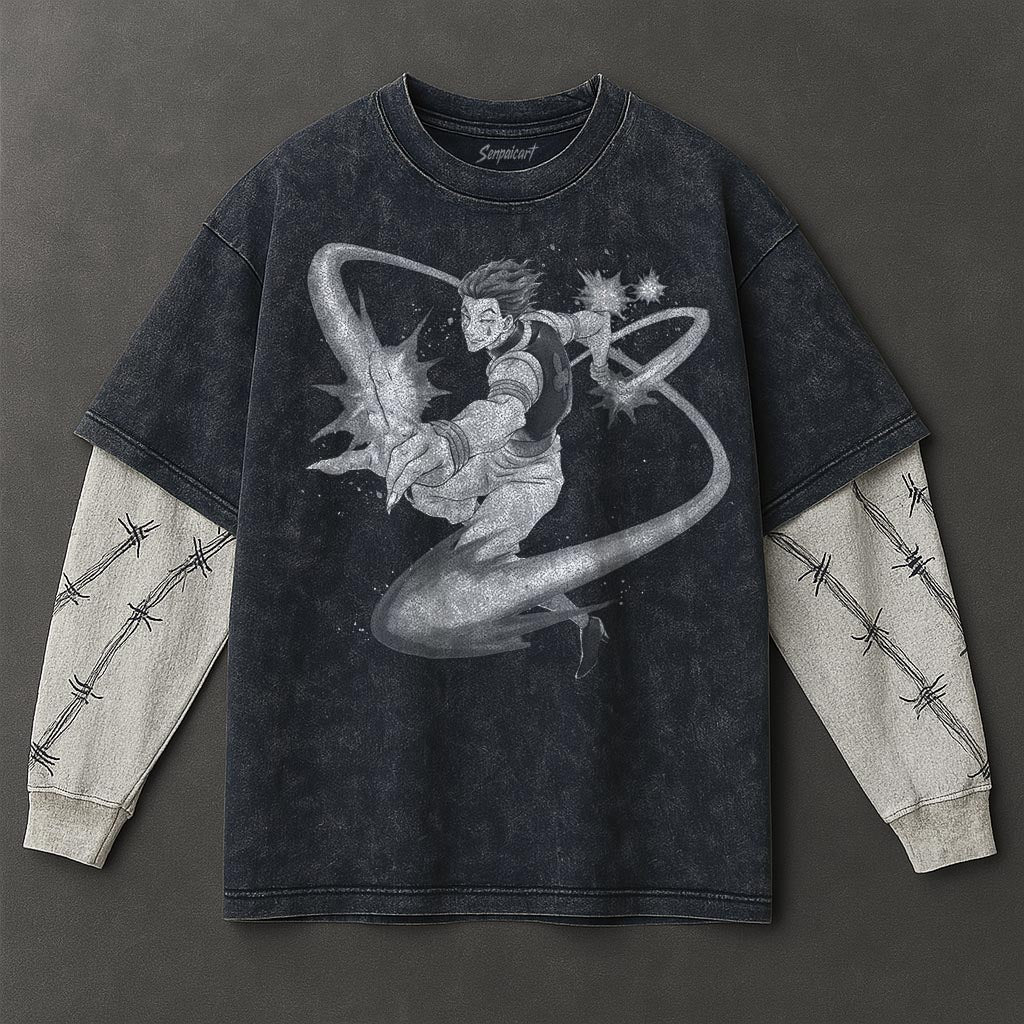 Hunter x Hunter Premium Oversized Double Sleeves Blue Washed T-Shirt