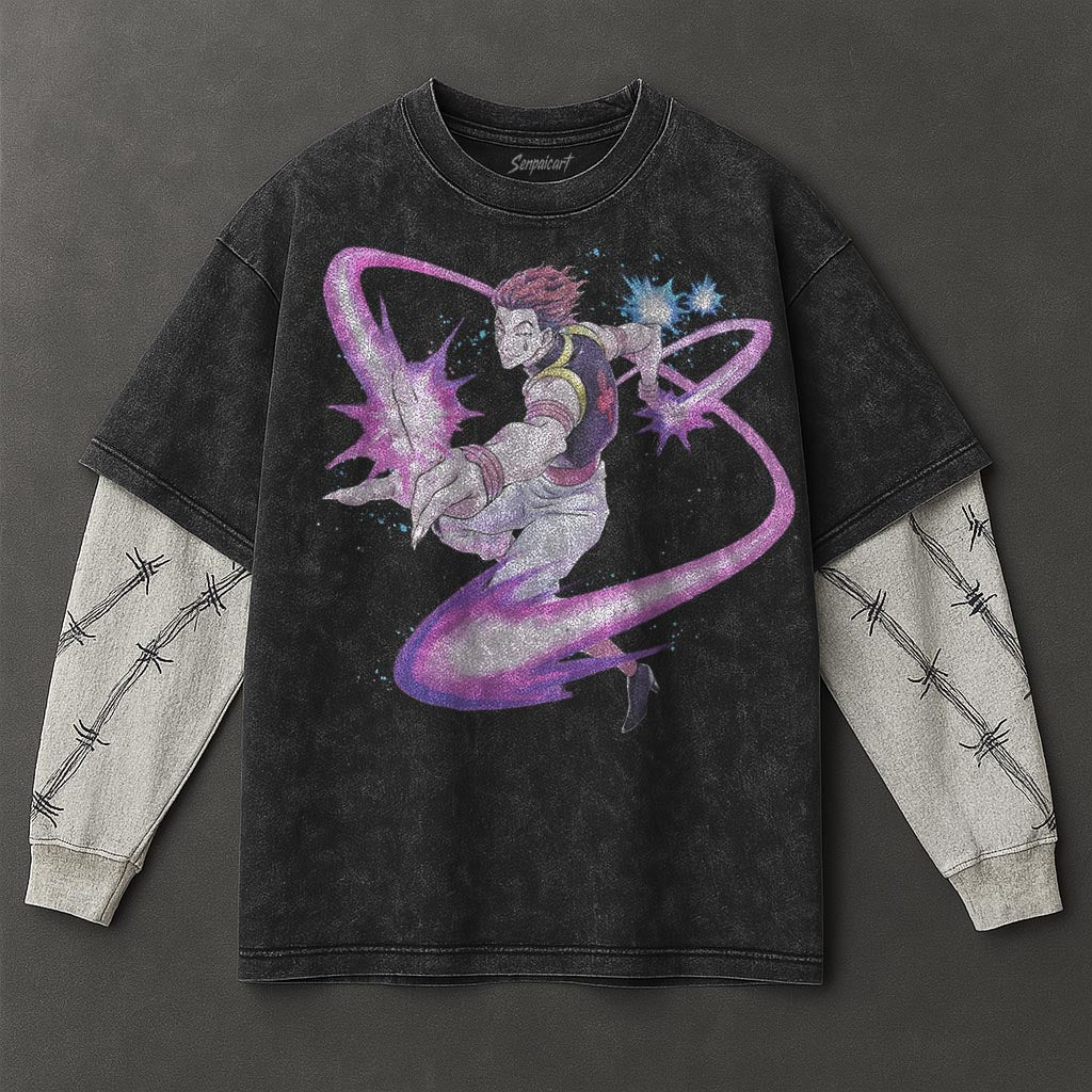 Hunter x Hunter Premium Billowy Black Double Sleeves Washed T-Shirt