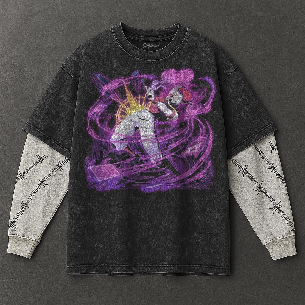 Hunter x Hunter Premium Effortless Black Double Sleeves Washed T-Shirt