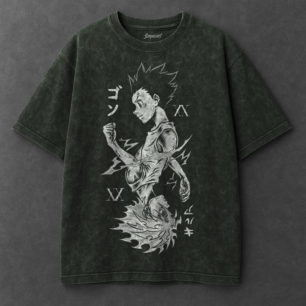 Hunter x Hunter Premium Spacious Vintage Green Washed T-Shirt