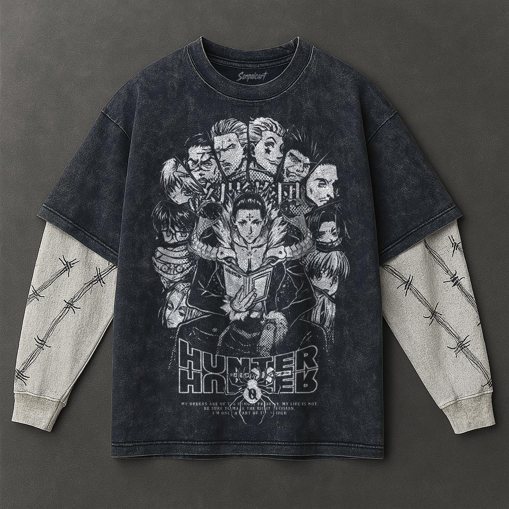 Hunter x Hunter Premium Casual Double Sleeves Blue Washed T-Shirt