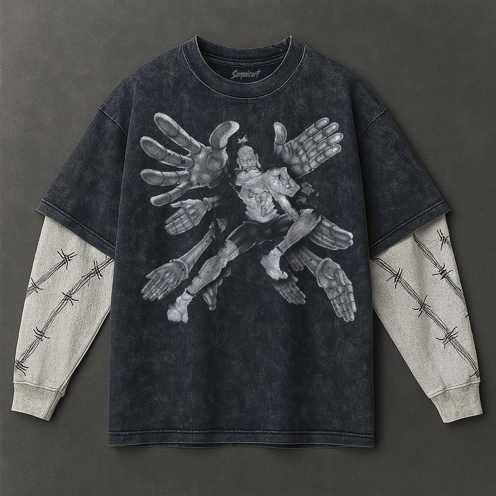 Hunter x Hunter Premium Smooth Double Sleeves Blue Washed T-Shirt