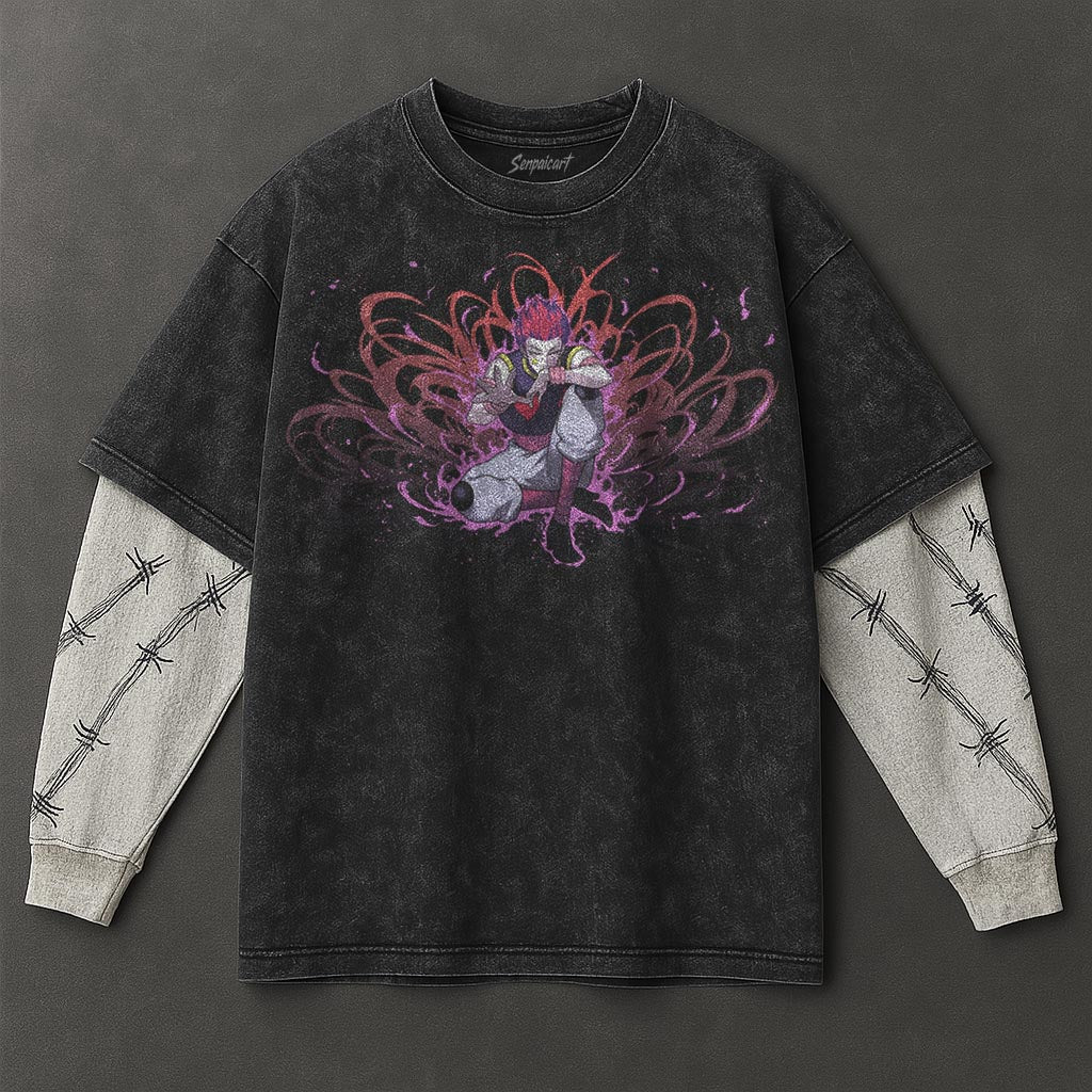Hunter x Hunter Premium Stylish Black Double Sleeves Washed T-Shirt