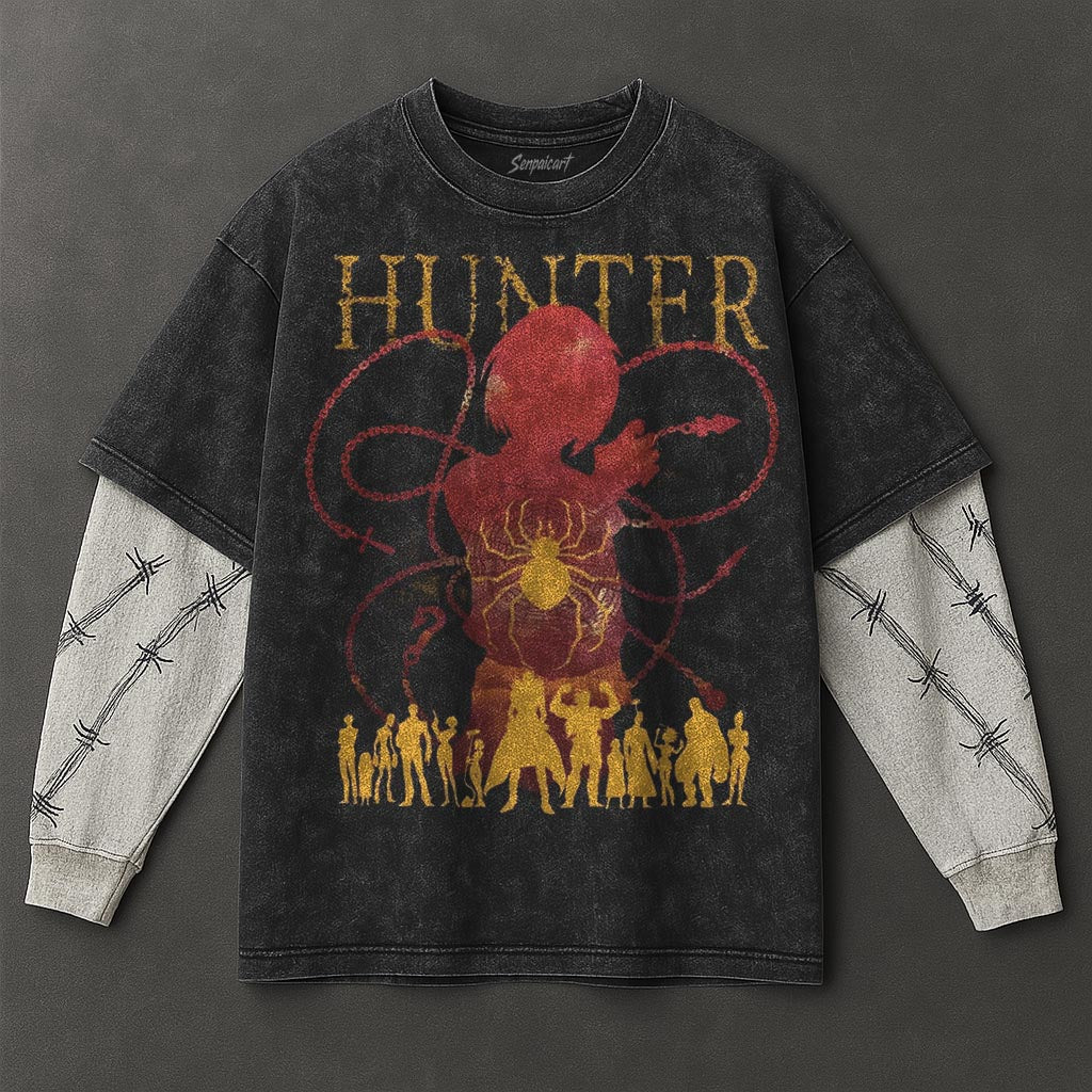 Hunter x Hunter Premium Cozy Black Double Sleeves Washed T-Shirt