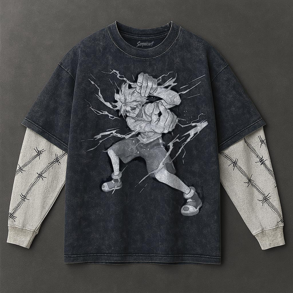 Hunter x Hunter Premium Versatile Double Sleeves Blue Washed T-Shirt