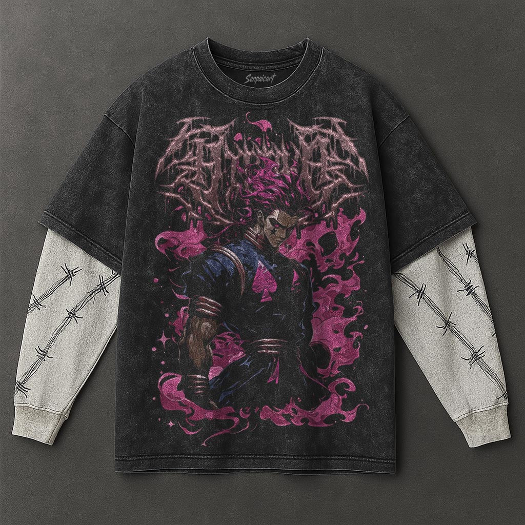 Hunter x Hunter Premium Drapey Black Double Sleeves Washed T-Shirt