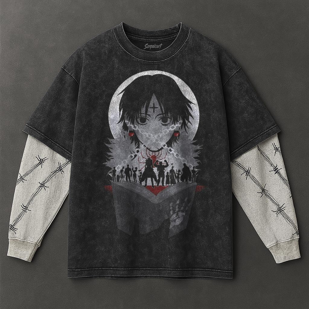 Hunter x Hunter Premium Extended Black Double Sleeves Washed T-Shirt