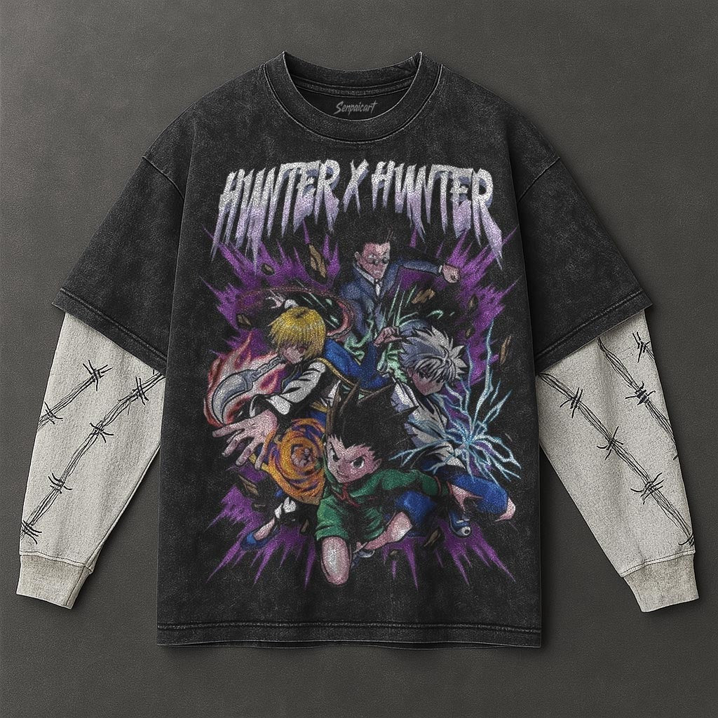 Hunter x Hunter Premium Airy Black Double Sleeves Washed T-Shirt