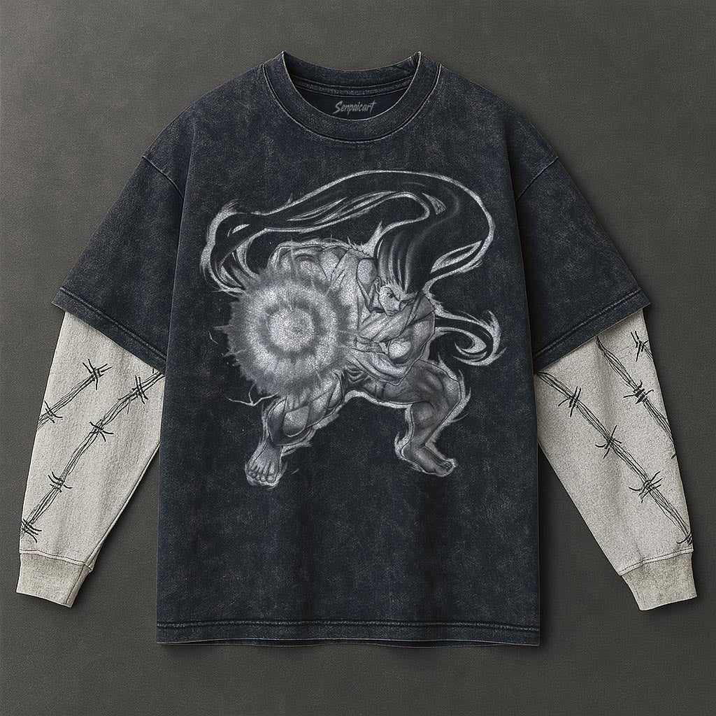 Hunter x Hunter Premium Minimalist Double Sleeves Blue Washed T-Shirt