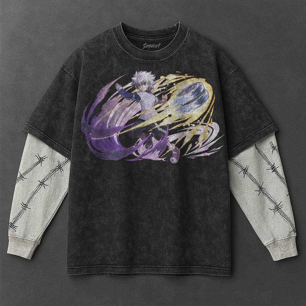Hunter x Hunter Premium Laid-back Black Double Sleeves Washed T-Shirt