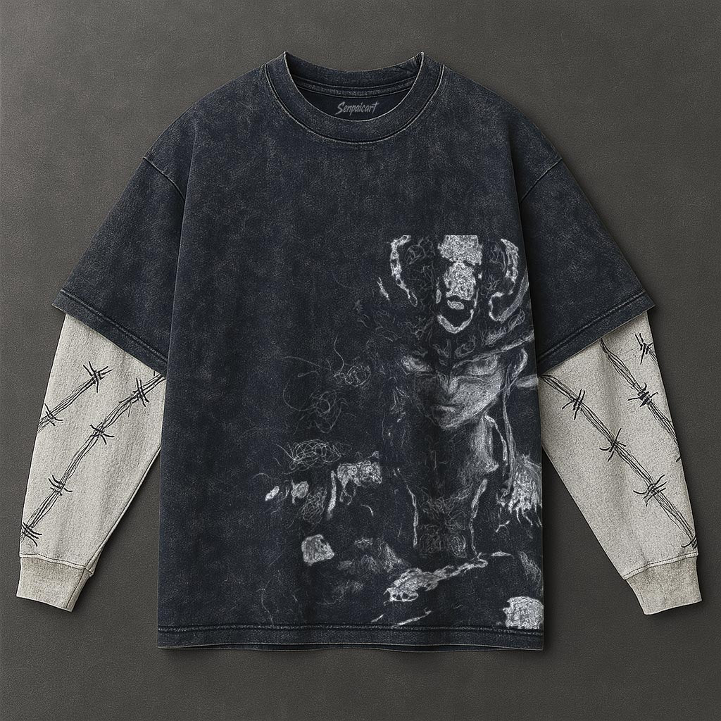 Hunter x Hunter Premium Drapey Double Sleeves Blue Washed T-Shirt