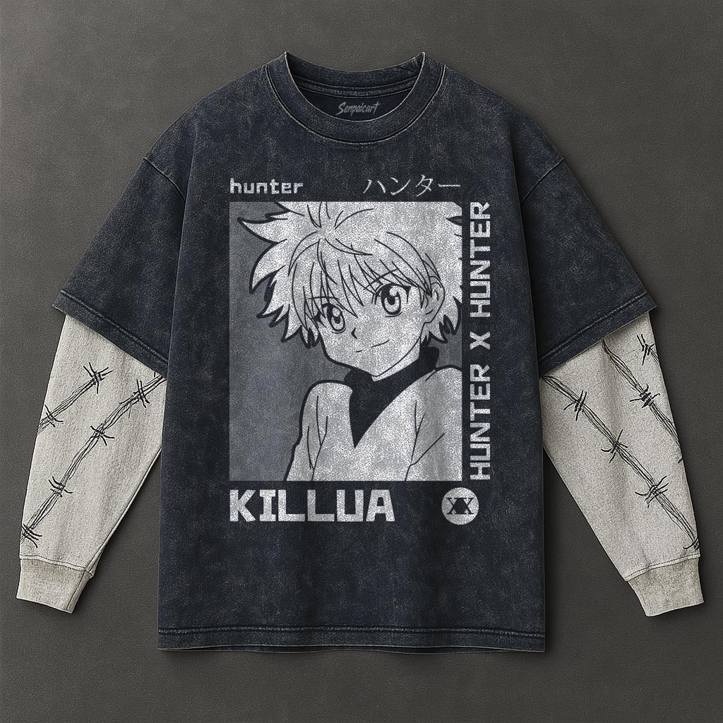 Hunter x Hunter Premium Roomy Double Sleeves Blue Washed T-Shirt